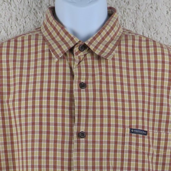 Nautica* Men's Short Sleeve Button‎ Down Curved Hem Pocket Chest Shirt~ Size XL - Picture 5 of 13
